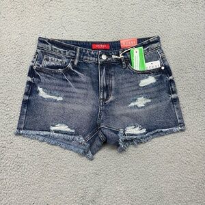Guess Q4YD51D54W0 Womens US 29 Emely MR Short Medium Destroyed Wash Denim Shorts